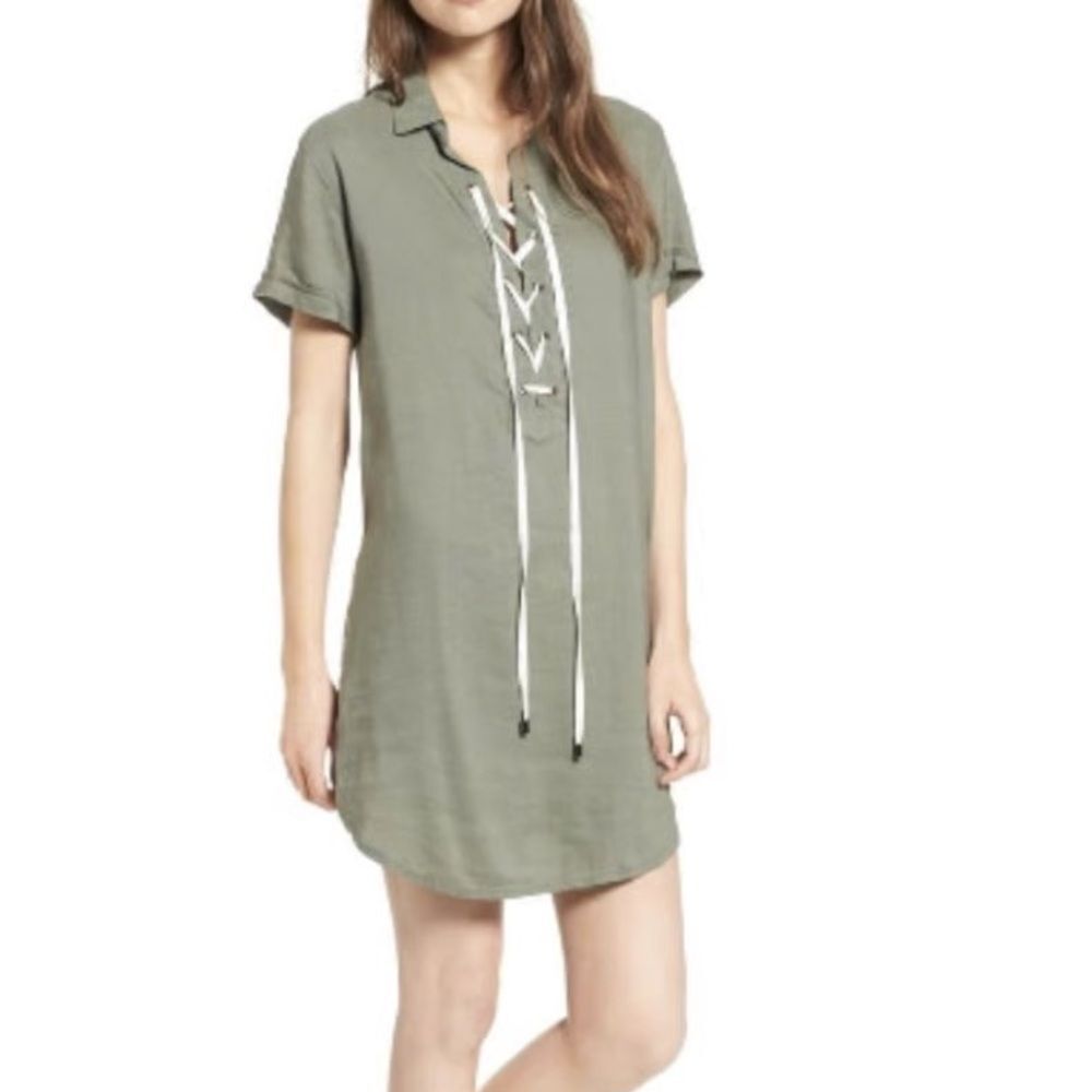 Rails Olive Green Rocky Lace Up Mini Tunic Shirt Dress Small